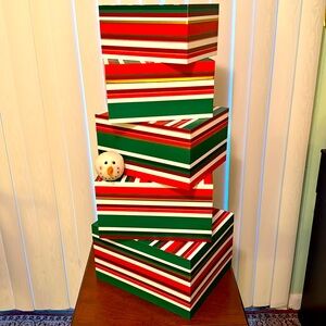 Full Set of 5 Kate Spade New York Holiday Stripe Nesting Boxes